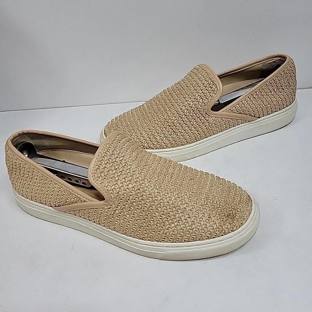 Vince Camuto Woven Slip On Shoes Beige Raffia Loafer Casual Women 7.5